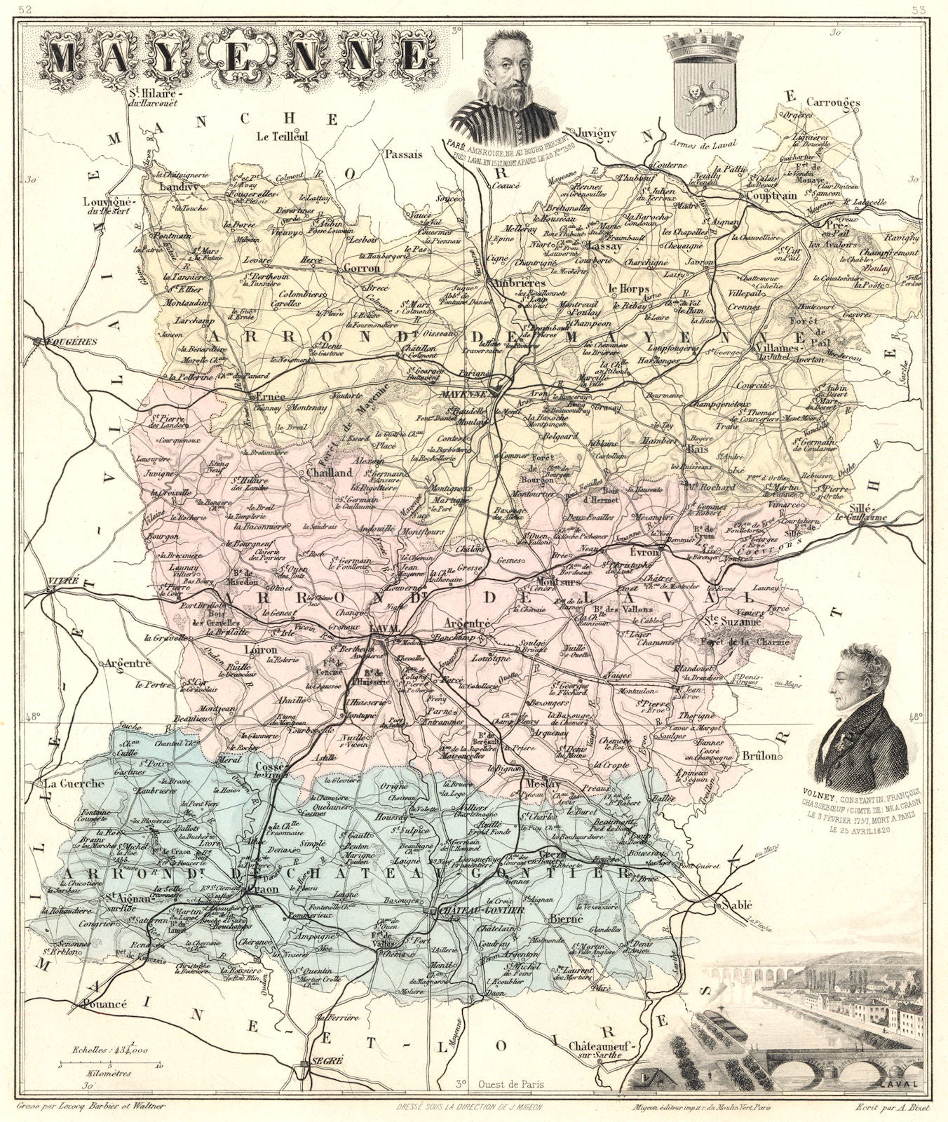 MAYENNE. Mayenne département.  Laval vignette. Vuillemin 1903 old antique map